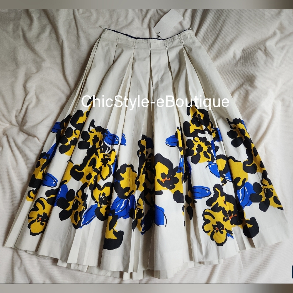 Zara Printed Pleated Midi Skirt Zw Collection Ecru/floral Blue Yellow BNWT - Picture 10 of 16